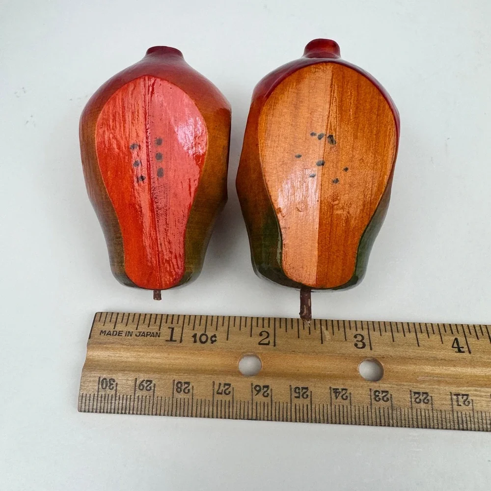 Vtg 8 Hand Painted Carved Wooden Lacquered Fruit Vegetable Napkin Rings Colorful